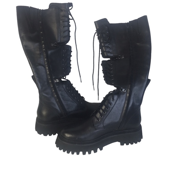 NWOB Free People Miller Black Leather Lace Up Combat Boots size 39/9 - Picture 6 of 10